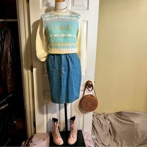 Kitty Hawk Wms Vintage 90s Sheep Scarecrow Cottagecore Knit Pastel Sweater S
